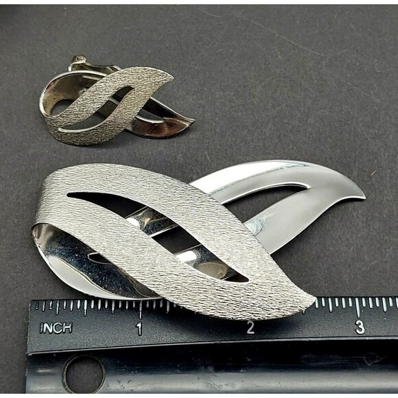 Vintage Sarah Coventry Demi Parure Brooch & Clip Earrings Set Silver Tone - Picture 9 of 9